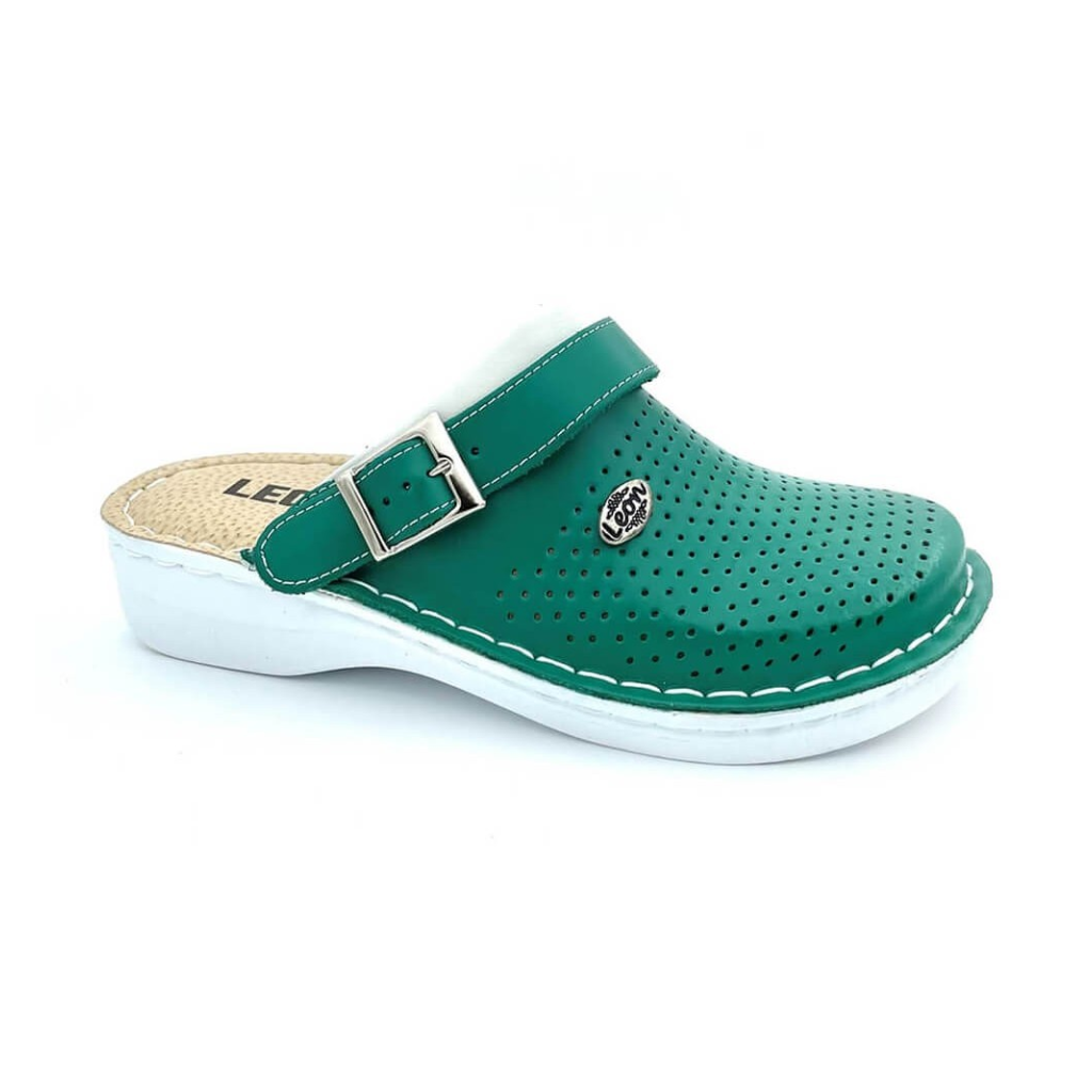 Saboti medicali, de dama, din piele, cu bareta, Leon V202, verde 40