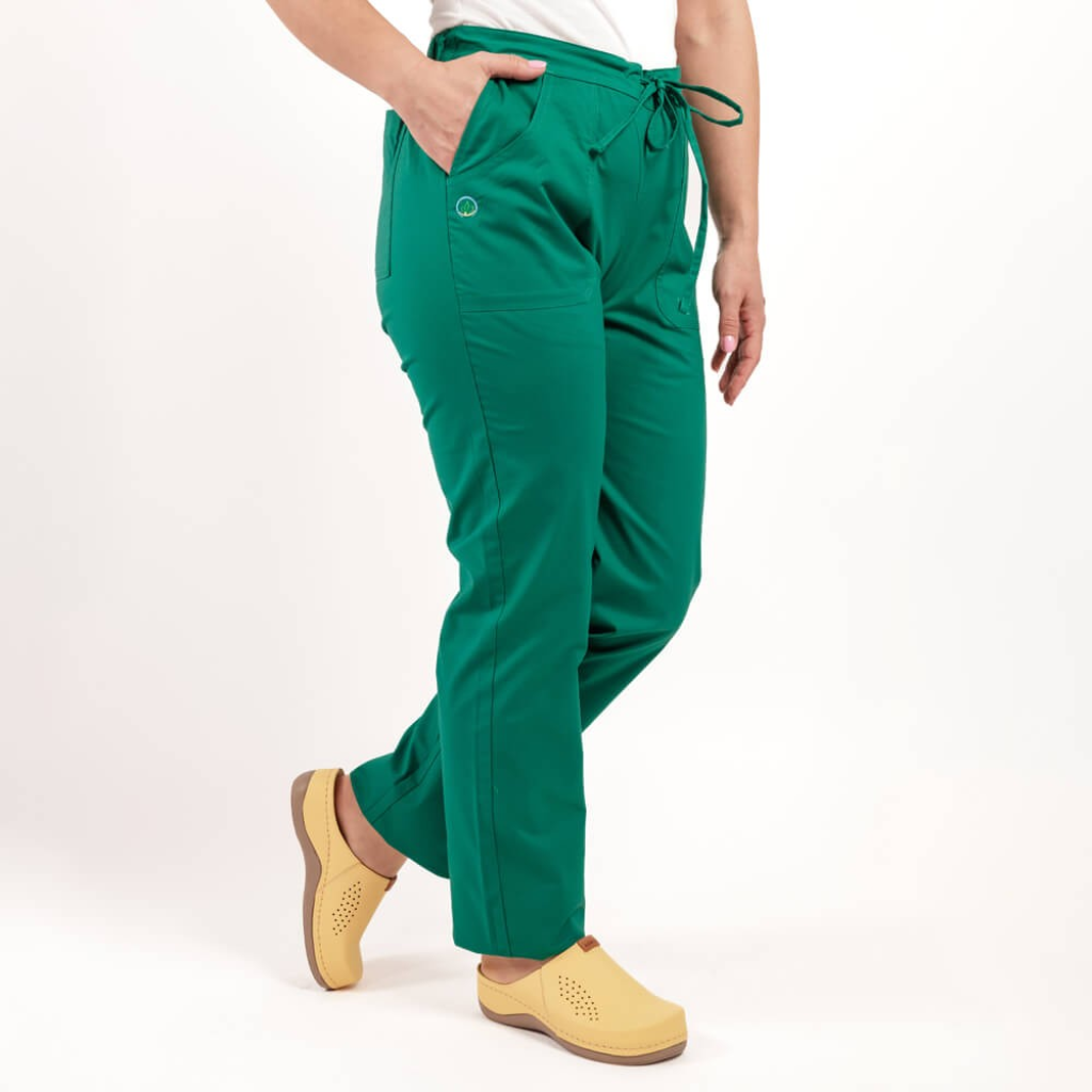 Pantaloni medicali Lotus Flex, stretch, cu elastic si snur, verde hunter, CVC-SP2 XL