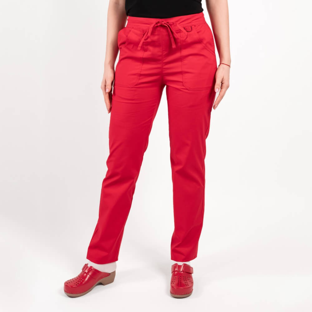 Pantaloni medicali Lotus Flex, stretch, cu elastic si snur, rosu, CVC-SP2 L