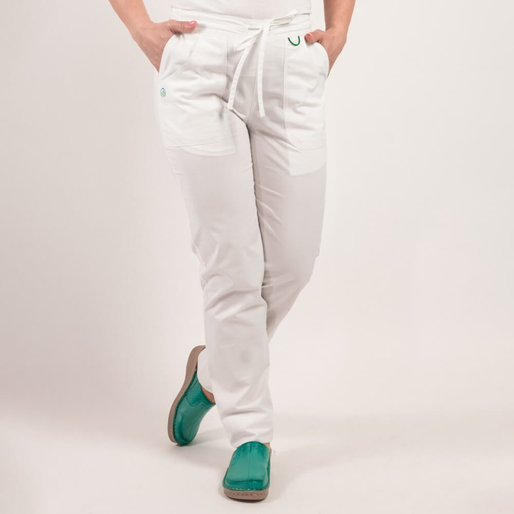 Pantaloni medicali Lotus Flex, stretch, cu elastic si snur, alb, CVC-SP2 2XL