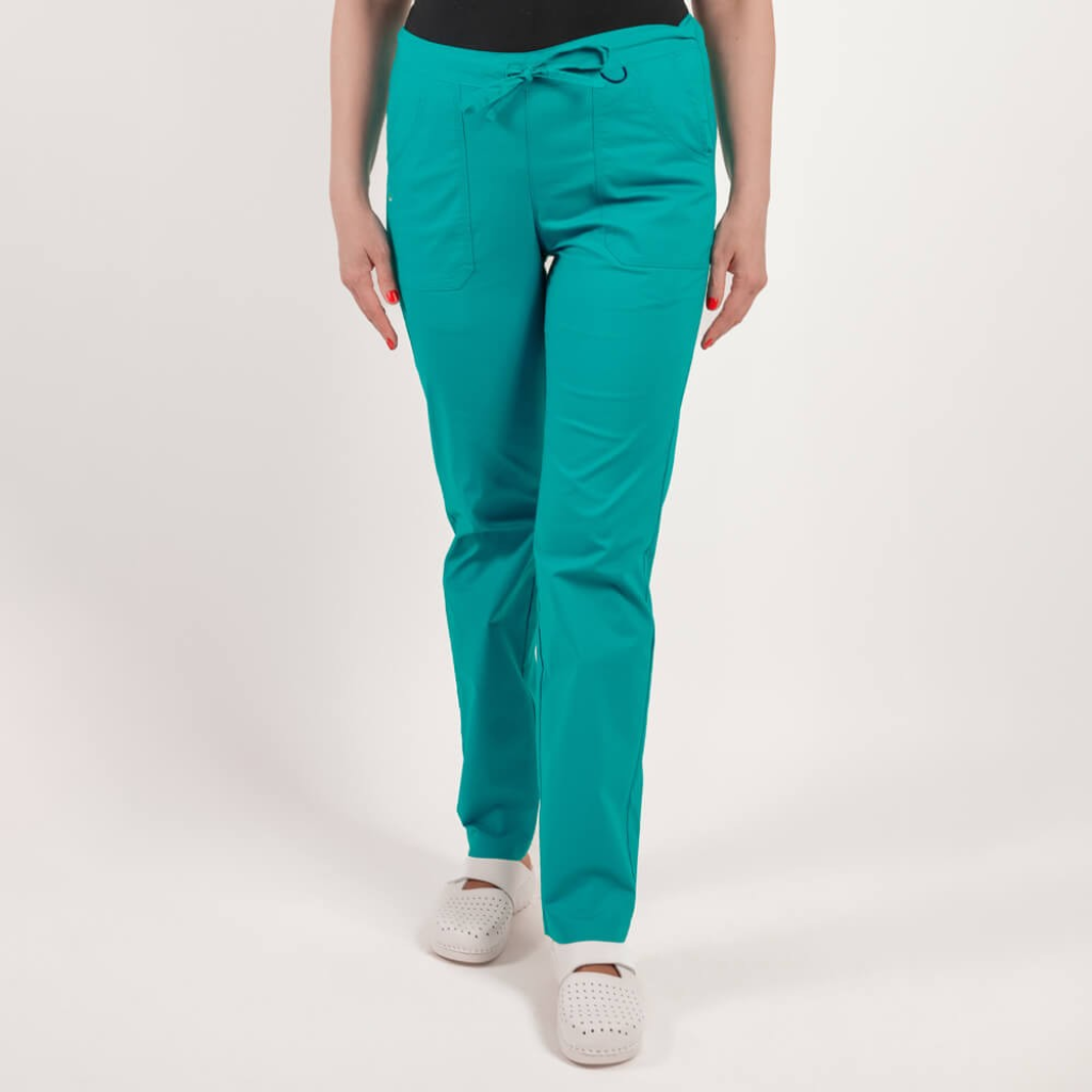 Pantaloni medicali Lotus Flex, stretch, cu elastic si snur, aqua, CVC-SP2 S
