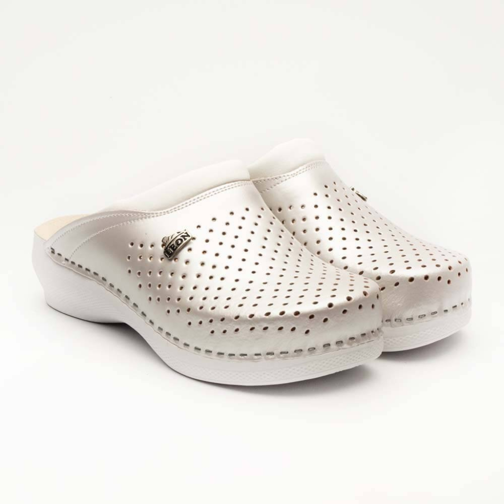Saboti medicali, unisex, din piele, alb perlat, Leon PU100 39