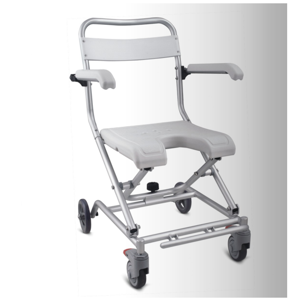 Scaun pentru baie pliabil, cu roti, sezut in forma de U - FS7962L